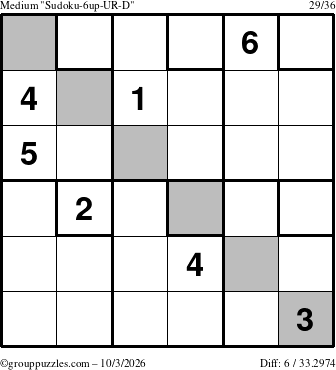 The grouppuzzles.com Medium Sudoku-6up-UR-D puzzle for Saturday October 3, 2026