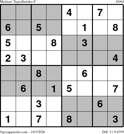 The grouppuzzles.com Medium SuperSudoku-8 puzzle for Saturday October 3, 2026