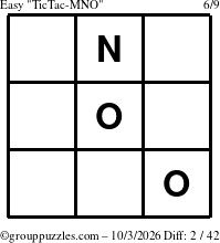 The grouppuzzles.com Easy TicTac-MNO puzzle for Saturday October 3, 2026