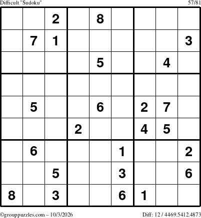 The grouppuzzles.com Difficult Sudoku puzzle for Saturday October 3, 2026