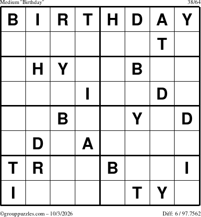 The grouppuzzles.com Medium Birthday puzzle for Saturday October 3, 2026