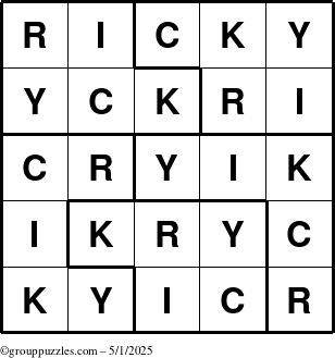 The grouppuzzles.com Answer grid for the Ricky puzzle for Thursday May 1, 2025