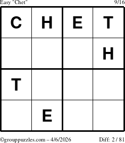 The grouppuzzles.com Easy Chet puzzle for Monday April 6, 2026
