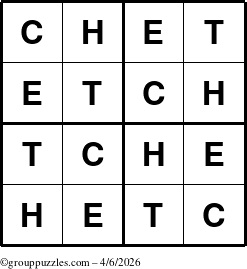 The grouppuzzles.com Answer grid for the Chet puzzle for Monday April 6, 2026