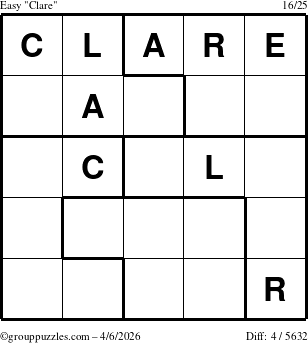 The grouppuzzles.com Easy Clare puzzle for Monday April 6, 2026