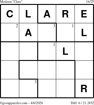 The grouppuzzles.com Medium Clare puzzle for Monday April 6, 2026 with the first 3 steps marked