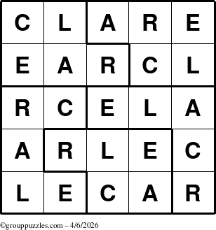 The grouppuzzles.com Answer grid for the Clare puzzle for Monday April 6, 2026