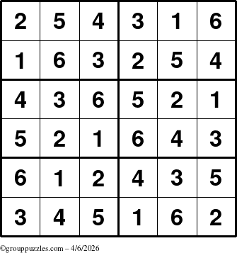 The grouppuzzles.com Answer grid for the Sudoku-Junior puzzle for Monday April 6, 2026