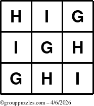 The grouppuzzles.com Answer grid for the TicTac-GHI puzzle for Monday April 6, 2026