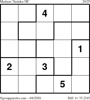 The grouppuzzles.com Medium Sudoku-5B puzzle for Monday April 6, 2026
