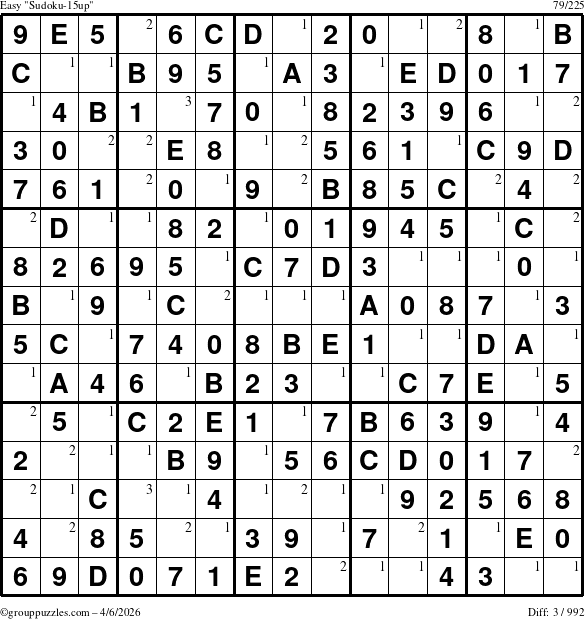 The grouppuzzles.com Easy Sudoku-15up puzzle for Monday April 6, 2026 with the first 3 steps marked
