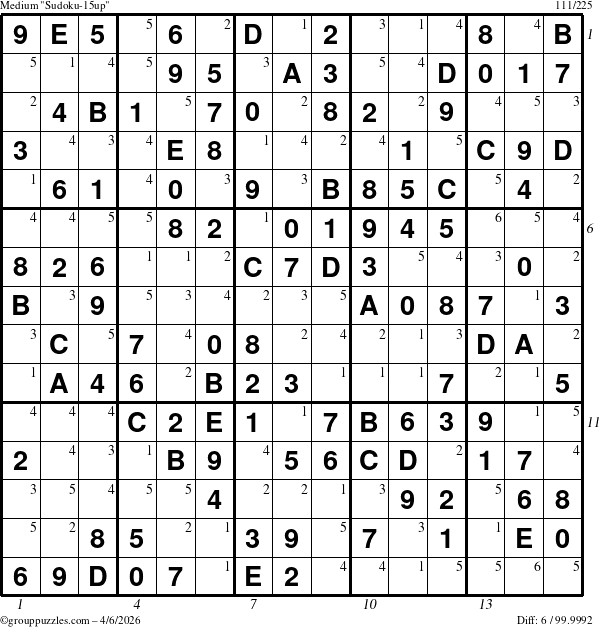 The grouppuzzles.com Medium Sudoku-15up puzzle for Monday April 6, 2026, suitable for printing, with all 6 steps marked