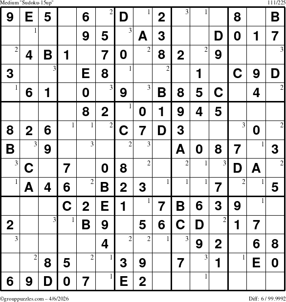 The grouppuzzles.com Medium Sudoku-15up puzzle for Monday April 6, 2026 with the first 3 steps marked