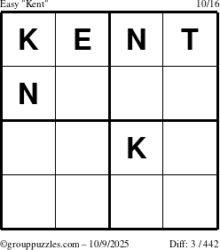 The grouppuzzles.com Easy Kent puzzle for Thursday October 9, 2025
