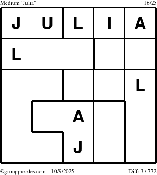 The grouppuzzles.com Medium Julia puzzle for Thursday October 9, 2025