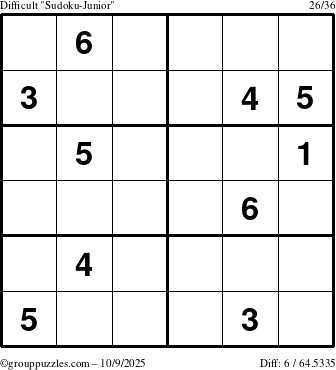 The grouppuzzles.com Difficult Sudoku-Junior puzzle for Thursday October 9, 2025