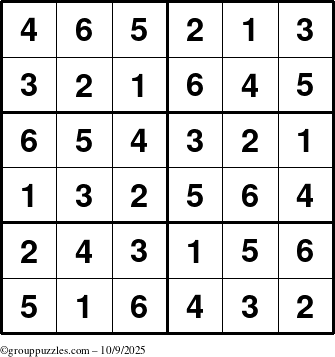 The grouppuzzles.com Answer grid for the Sudoku-Junior puzzle for Thursday October 9, 2025