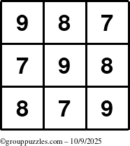 The grouppuzzles.com Answer grid for the TicTac-789 puzzle for Thursday October 9, 2025