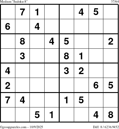 The grouppuzzles.com Medium Sudoku-8 puzzle for Thursday October 9, 2025