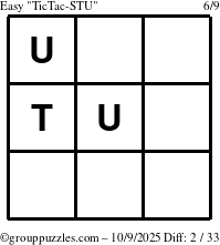 The grouppuzzles.com Easy TicTac-STU puzzle for Thursday October 9, 2025