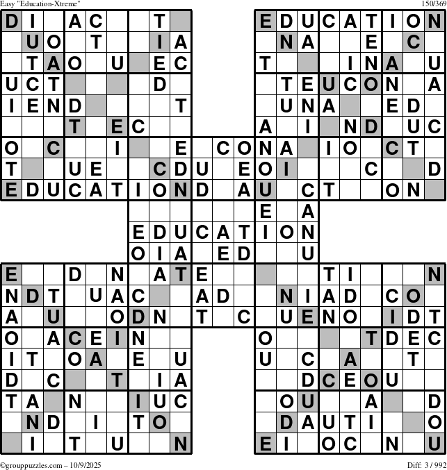 The grouppuzzles.com Easy Education-Xtreme puzzle for Thursday October 9, 2025