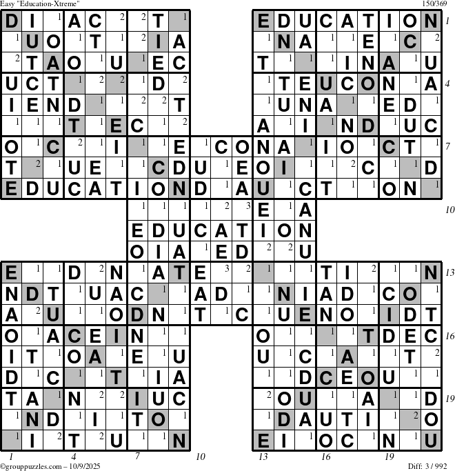The grouppuzzles.com Easy Education-Xtreme puzzle for Thursday October 9, 2025 with all 3 steps marked