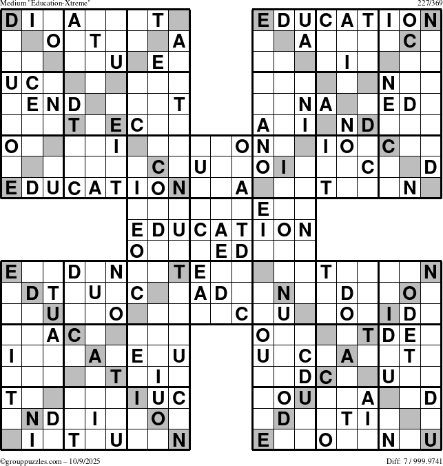 The grouppuzzles.com Medium Education-Xtreme puzzle for Thursday October 9, 2025