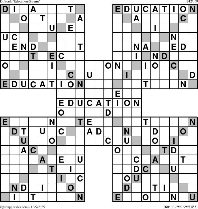 The grouppuzzles.com Difficult Education-Xtreme puzzle for Thursday October 9, 2025