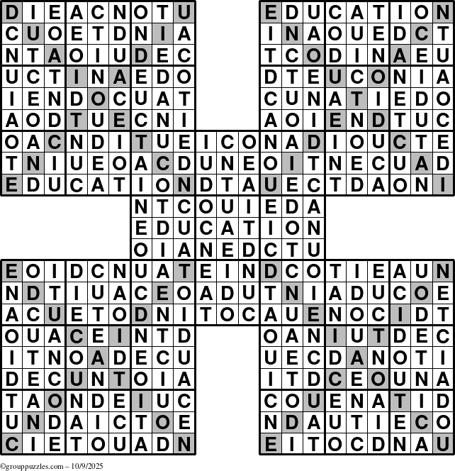 The grouppuzzles.com Answer grid for the Education-Xtreme puzzle for Thursday October 9, 2025