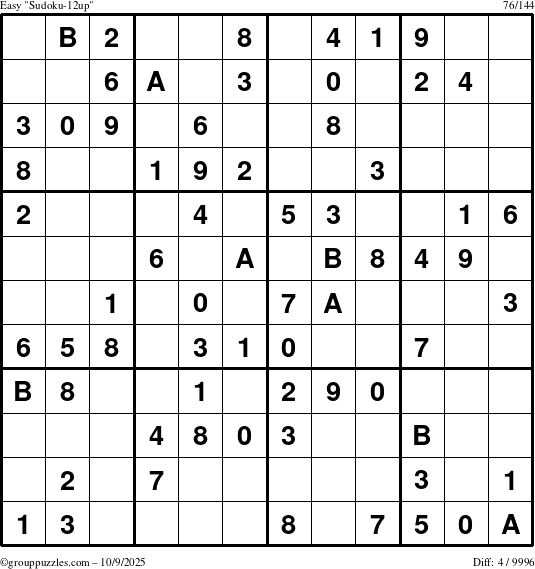 The grouppuzzles.com Easy Sudoku-12up puzzle for Thursday October 9, 2025
