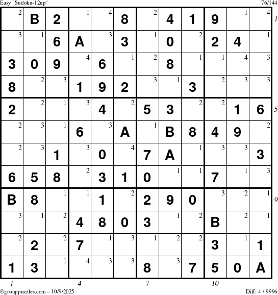 The grouppuzzles.com Easy Sudoku-12up puzzle for Thursday October 9, 2025 with all 4 steps marked