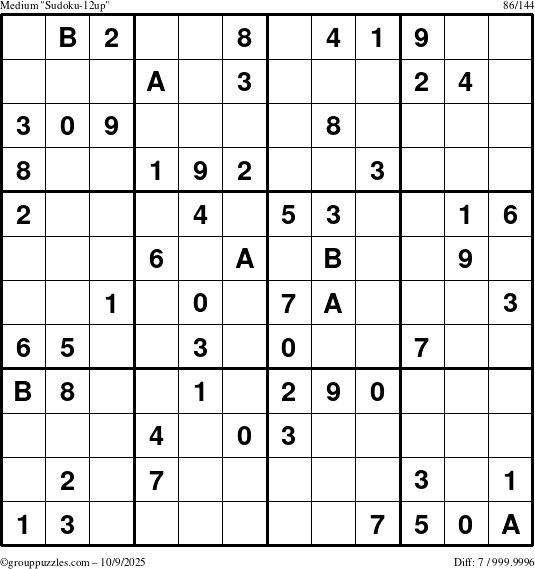 The grouppuzzles.com Medium Sudoku-12up puzzle for Thursday October 9, 2025