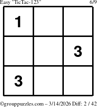 The grouppuzzles.com Easy TicTac-123 puzzle for Saturday March 14, 2026