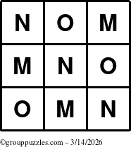 The grouppuzzles.com Answer grid for the TicTac-MNO puzzle for Saturday March 14, 2026
