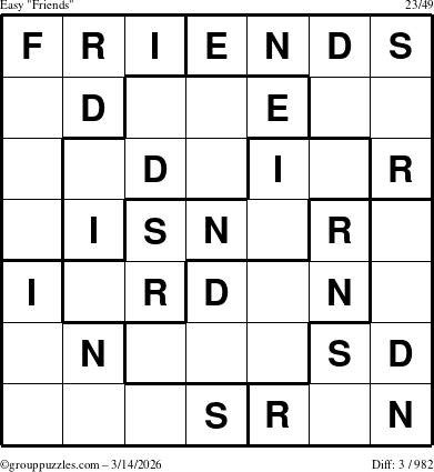 The grouppuzzles.com Easy Friends puzzle for Saturday March 14, 2026
