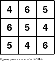 The grouppuzzles.com Answer grid for the TicTac-456 puzzle for Monday September 14, 2026