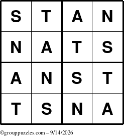 The grouppuzzles.com Answer grid for the Stan puzzle for Monday September 14, 2026