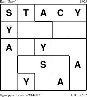 The grouppuzzles.com Easy Stacy puzzle for Monday September 14, 2026