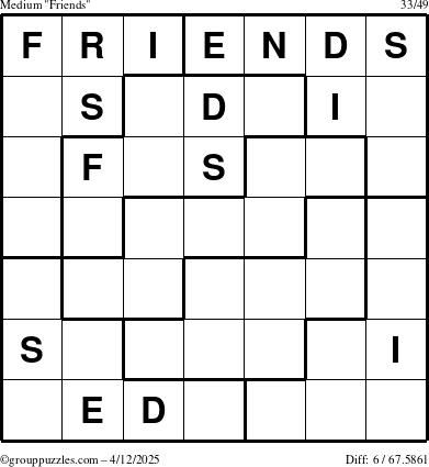 The grouppuzzles.com Medium Friends puzzle for Saturday April 12, 2025