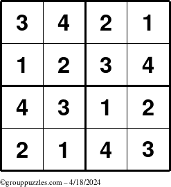 The grouppuzzles.com Answer grid for the Sudoku-4 puzzle for Thursday April 18, 2024