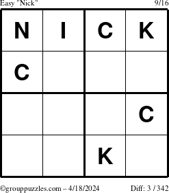 The grouppuzzles.com Easy Nick puzzle for Thursday April 18, 2024