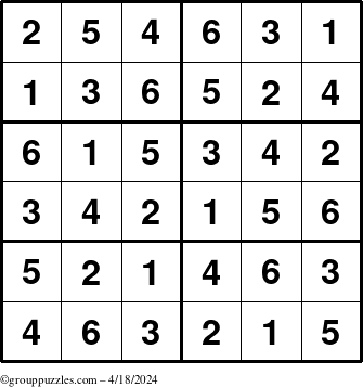 The grouppuzzles.com Answer grid for the Sudoku-Junior puzzle for Thursday April 18, 2024
