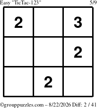 The grouppuzzles.com Easy TicTac-123 puzzle for Saturday August 22, 2026