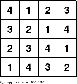 The grouppuzzles.com Answer grid for the Sudoku-4 puzzle for Saturday August 22, 2026