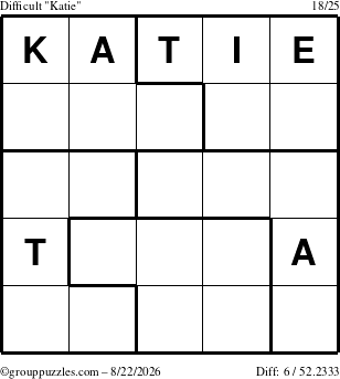 The grouppuzzles.com Difficult Katie puzzle for Saturday August 22, 2026