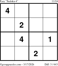 The grouppuzzles.com Easy Sudoku-4 puzzle for Tuesday March 17, 2026