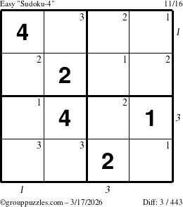 The grouppuzzles.com Easy Sudoku-4 puzzle for Tuesday March 17, 2026 with all 3 steps marked