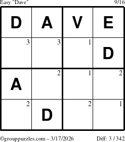 The grouppuzzles.com Easy Dave puzzle for Tuesday March 17, 2026 with the first 3 steps marked