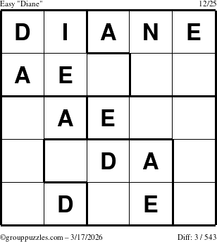 The grouppuzzles.com Easy Diane puzzle for Tuesday March 17, 2026