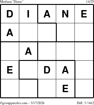 The grouppuzzles.com Medium Diane puzzle for Tuesday March 17, 2026
